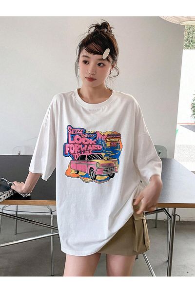 Jose Clothing Μπλουζάκι Unisex Λευκό εμπριμέ από οργανικό βαμβάκι Oversize κοντό μανίκι