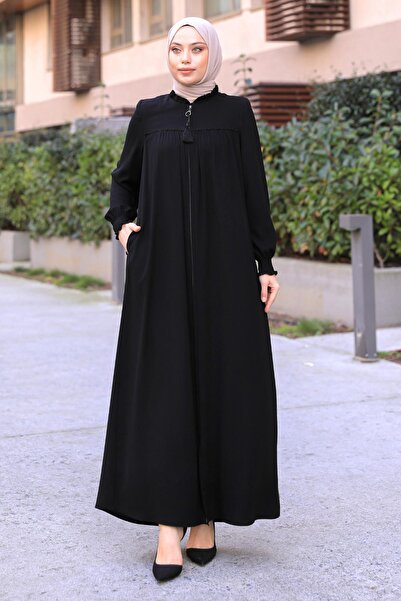 ASİLNUR Robalı Cepli Ferace Siyah
