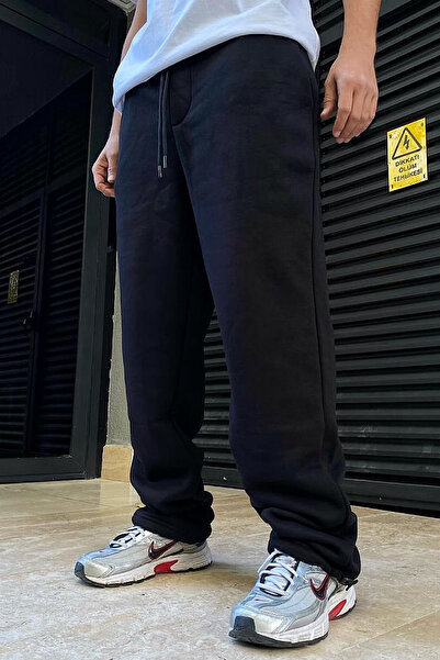 FİTGO Ανδρικό φαρδύ 3 νήματα ίσιο πόδι Loose Fit Άνετο παντελόνι φούτερ με φλ...