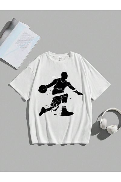 Jose Clothing Μπλουζάκι Unisex Λευκό εμπριμέ από οργανικό βαμβάκι Oversize κοντό μανίκι