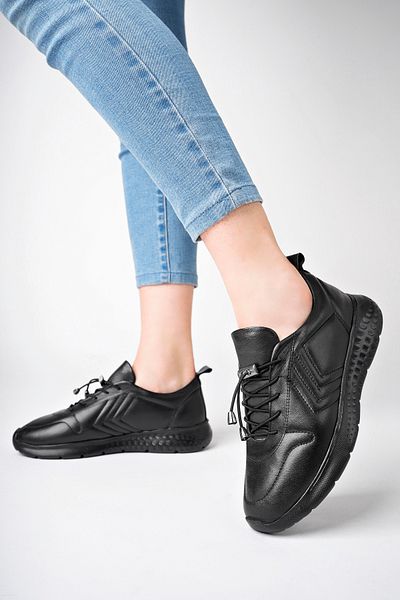 Deripabuc Genuine Leather Black Women's Leather Sneakers Dp71-0112