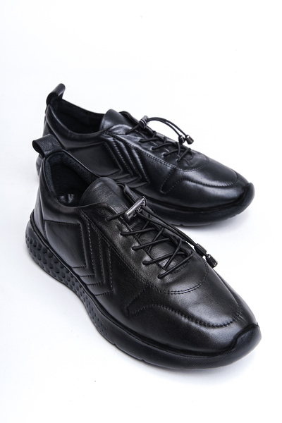 Deripabuc Hakiki Deri Siyah Kadın Deri Sneaker Spor Ayakkabı Dp71-0112