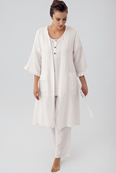 Artış Σετ πιτζάμες εγκυμοσύνης με διπλό στρώμα μουσελίνας με ρυθμιζόμενο ψηλόμεσο κουμπιά