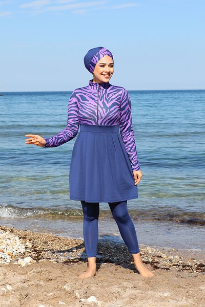 SEBOTEKS Λεπτομερές πιέτες με μισό φερμουάρ Hijab μαγιό 338519