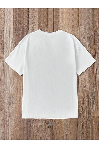 Jose Clothing Μπλουζάκι Unisex Λευκό εμπριμέ από οργανικό βαμβάκι Oversize κοντό μανίκι