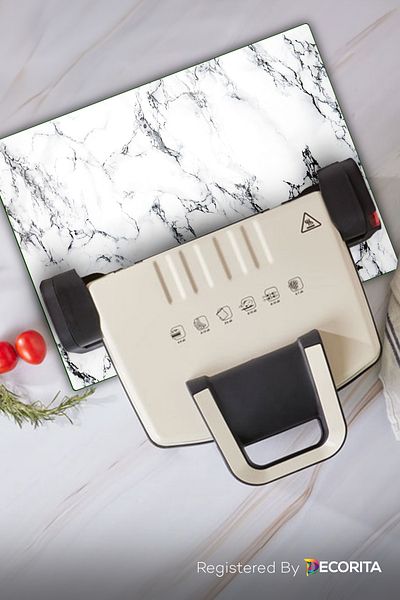 Decorita Toaster Bottom Glass Mat| Glass Heat Protection Mat| White Marble Look| 30cm x 40cm