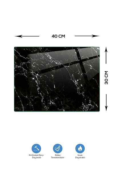 Decorita Toaster Bottom Glass Mat| Glass Heat Protection Mat| Black Marble Look| 30cm x 40cm