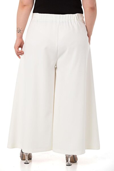 DISENTIS MODEST Pantaloni albi cu fermoar cu picior largi, cu nasturi de mărime Plus