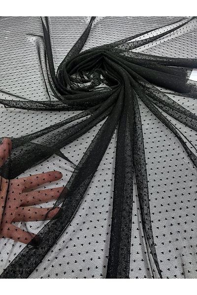 Esterella black gauze with dots/ black gauze piece fabric/ gauze knitted fabric with dots (WIDTH:155 CM)