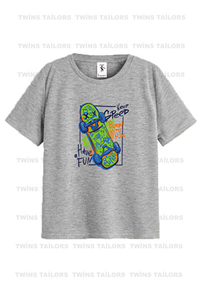 twins tailors Παιδικό μπλουζάκι/μπλουζάκι με στάμπα Skateboard Unisex Grey