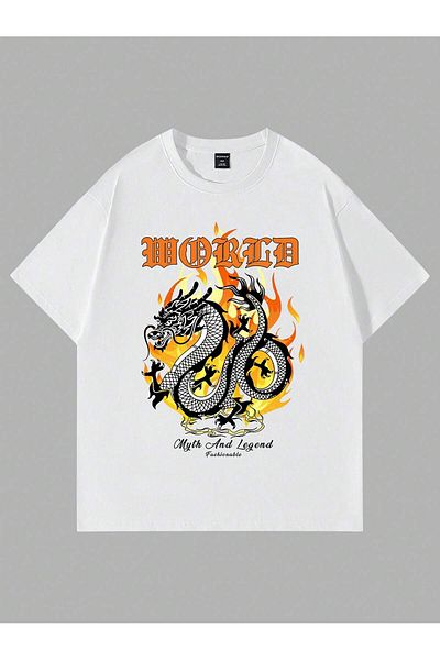 Jose Clothing Μπλουζάκι Unisex Λευκό εμπριμέ από οργανικό βαμβάκι Oversize κοντό μανίκι