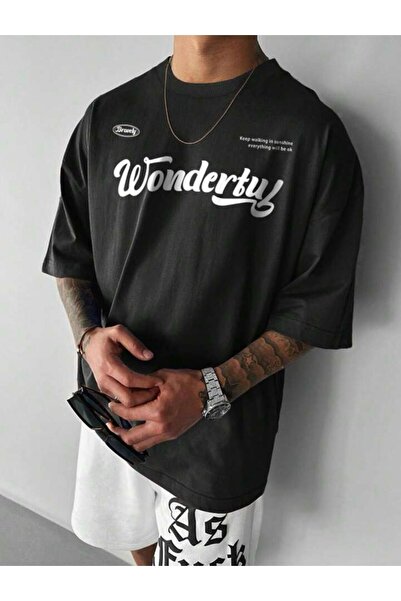 MYDARKSTYLE تي شيرت كبير الحجم مطبوع عليه WONDERTUY للجنسين
