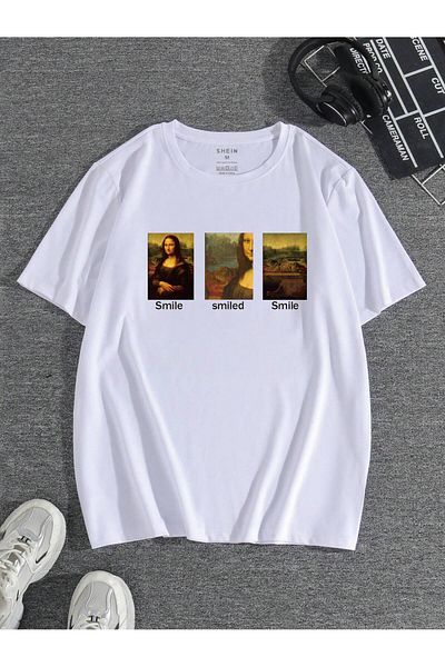 Jose Clothing Μπλουζάκι Unisex Λευκό εμπριμέ από οργανικό βαμβάκι Oversize κοντό μανίκι