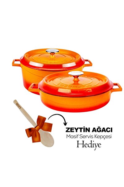 Lava DÖküm Yuvarlak Derin Ve Sığ 28cm 5 parça Tencere Seti + Kaşık  Hediyeli