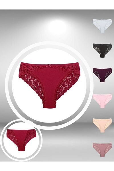 ŞahTan Cotton Large Size Women's Panties with Lace Detail on the Front and Back