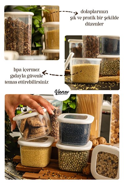 Vienev Square Food Storage Container with Colorful Label Set of 24 8x (0.55 Liters, 1.2 Liters, 1.75 Liters) White