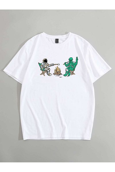 Jose Clothing Μπλουζάκι Unisex Λευκό εμπριμέ από οργανικό βαμβάκι Oversize με κοντό μανίκι