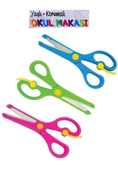 NaSaDAN 1 Piece Children's Scissors Blunt Tip Spring Loaded Plastic Protected School Scissors