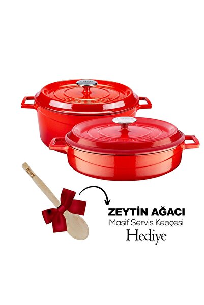 Lava DÖküm Yuvarlak Derin Ve Sığ 28cm 5 parça Tencere Seti + Kaşık  Hediyeli