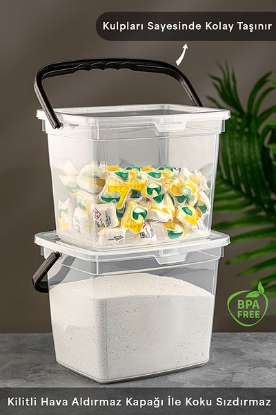 Meleni Home 4 τεμαχίων που πλένονται με αυτοκόλλητα Tablet Powder Detergent Storage Container Detergent Storage Box Διαφανές 4 λίτρα