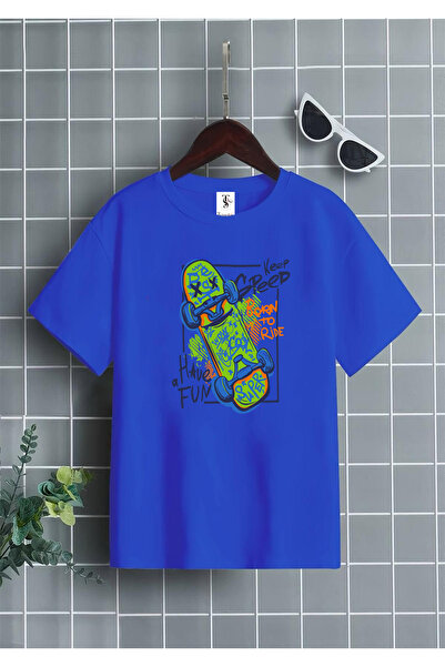 twins tailors Παιδικό μπλουζάκι/μπλουζάκι με στάμπα Skateboard Unisex Saks Blue