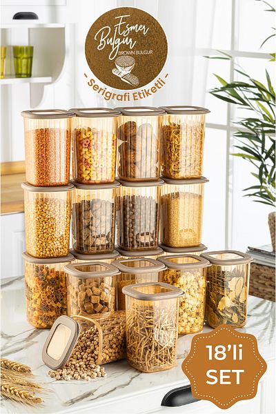 Vienev Set of 18 Gold White Screen Printing Label Striped Storage Containers - 1.2 Liter Poly Lids