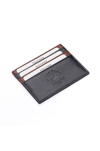 WEST POLO CÜZDAN Γνήσιο δέρμα Μαύρο Μαύρο Θήκη για Κάρτες Unisex με Πολλές Θήκες για Κάρτες WPT041
