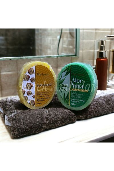 Purlavie طقم صابون إسفنجي طبيعي مع الحلزون والصبار مكون من قطعتين 100 جرام