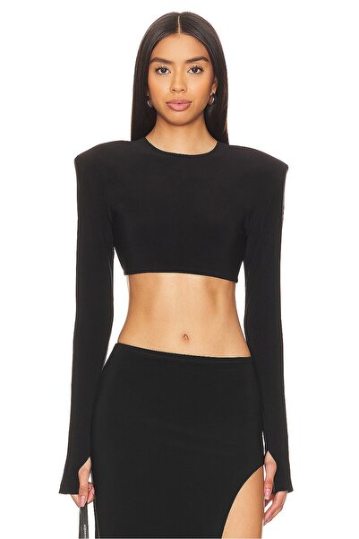 zaccana z Kadın Bisiklet Yaka Uzun Kol Parmak Geçmeli Vatka Detaylı Crop