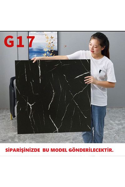 Doori Adhesive Black Marble Pattern Thick PVC Floor Covering Slab 60*60 Cm (4 PCS) 1,44mt2