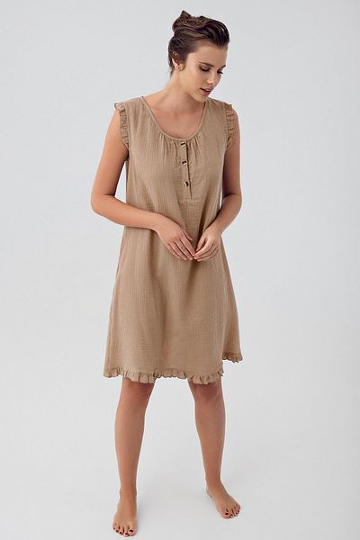 Artış Double Layer Muslin Cotton Sleeveless Short Maternity Nightgown