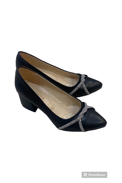 İpek women's black rhinestone thick heel closed sitiletto heels