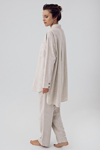 Artış Set pantaloni cămașă oversize Boyfriend din in