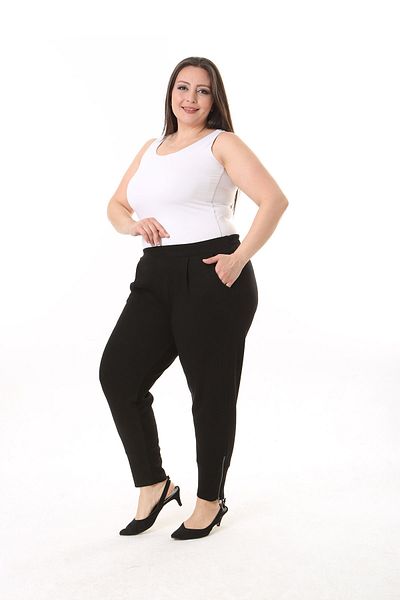 XL Modam LARGE SIZE BLACK PLEATED LOOP ZIPPERED LYCRAS PANT