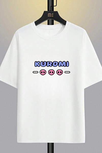 AEMİ تيشيرت نسائي أبيض كبير الحجم برقبة دائرية وطبعة خلفية من كورومي 100% قطن