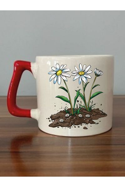 lili hediyelik Daisy in Soil Themed Coffee Cup Mug - Ceramic Tea, Coffee Gift Cup