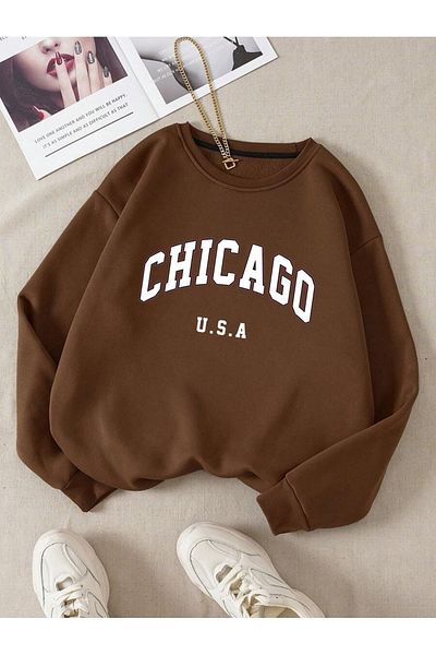 MOONBULL Unisex Chicago USA μπλούζα μεγάλου μεγέθους με στάμπα