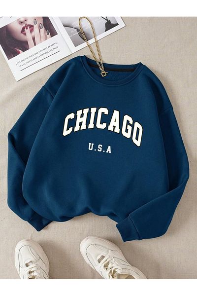 MOONBULL Унисекс суитшърт с принт Chicago USA
