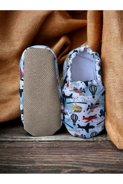 Kokopatik ,Non-Slip Sole,Organic Cotton Home Nursery Booties,Flying Vehicles Patterned Booties