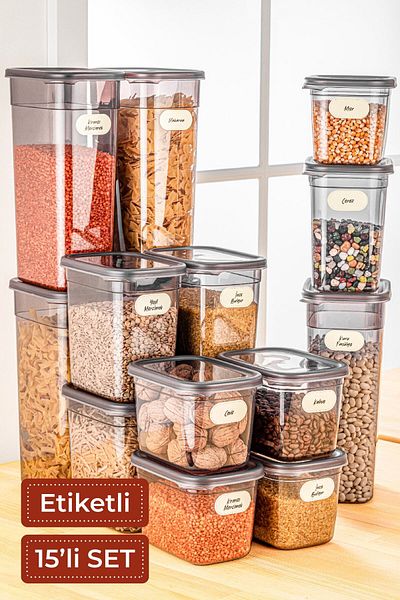 Vienev Set of 15 Peggy Rectangular Storage Container with Label 5x (1.3 LITER, 2 LITER, 3.2 LITER)