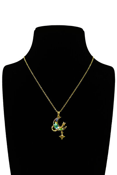 Limezon قلادة من الفولاذ الهلالي المتلألئ الملون
