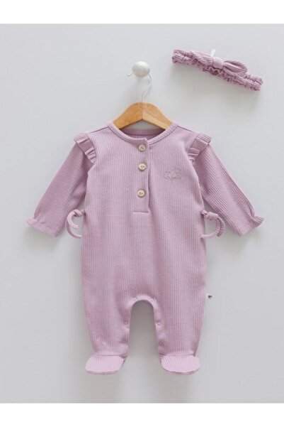 Caramell Fitilli Kız Bebek Tulum & Bandana