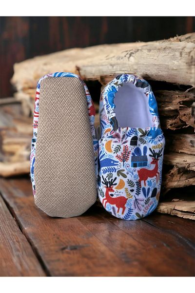 Kokopatik ,Non-Slip Sole,Organic Cotton Home Nursery Booties,Wonderland Pattern Booties