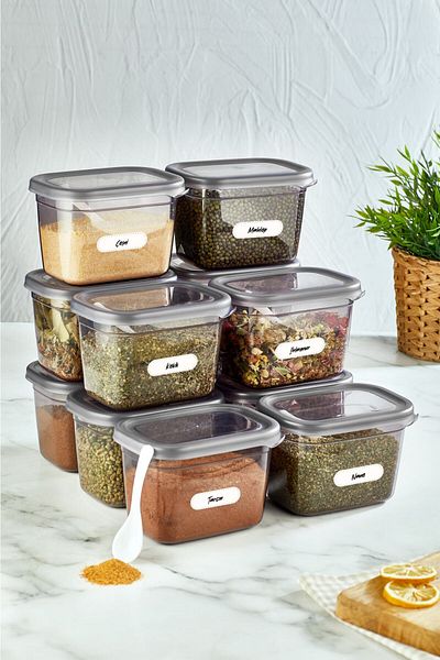 Vienev Labeled Peggy 12 Pieces Rectangular Spice Bowl with Spoon 800 ml
