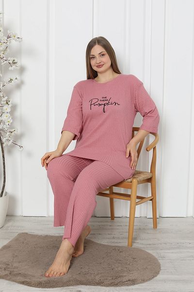 FAMES PİJAMA Plus Size Women's Pajama Set Pumpkin Pink