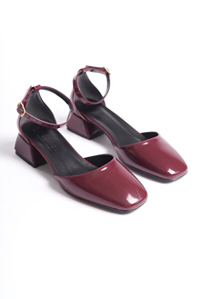 SEEM Παπούτσια Carmen Blunt Toe Strap με τετράγωνο τακούνι Claret Red λουστρίνι