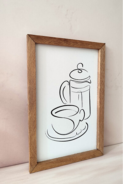 Tooall Pictură cu filtru liniar pentru cafea și ceașcă, masă de cafea cu cadru din lemn