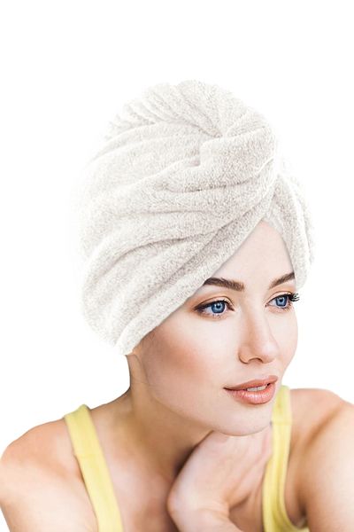 CHIZGY Double Set Hair Towel Cap with Elastic Bow & Microfiber 2 Button Hair Towel