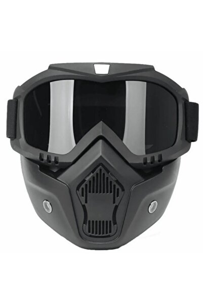 Genel Markalar Cross Motosiklet Bisiklet Gözlüğü Açık Kask Maskesi Süngerli Bant Lastikli Jet Maske Siyah Camlı