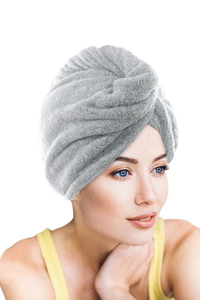CHIZGY Double Set Hair Towel Cap with Elastic Bow & Microfiber 2 Button Hair Towel